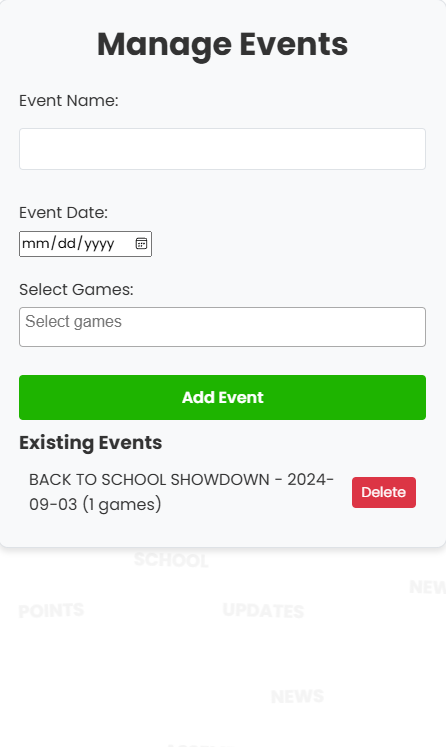 Manage Events Preview